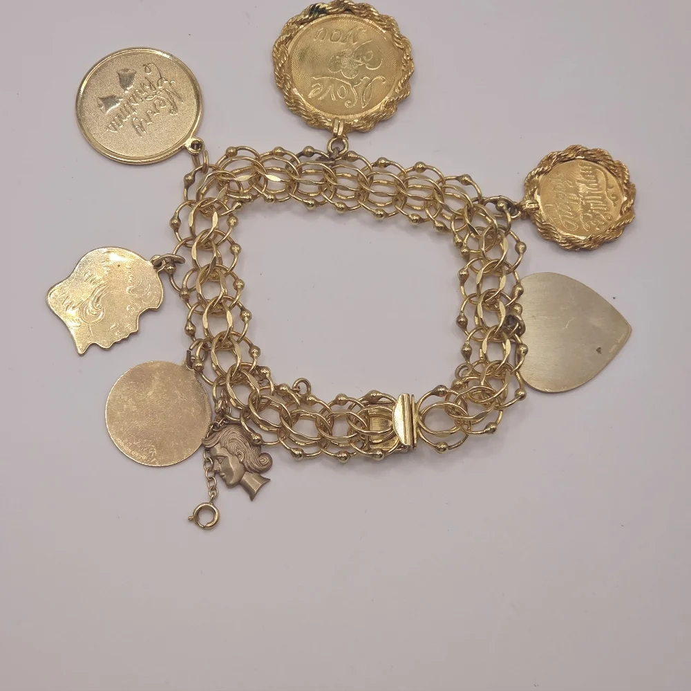 Vintage 1/20 12K G.F Charm Bracelet, Earrings And Pendent With Charm Lot Estate - Picture 8 of 16